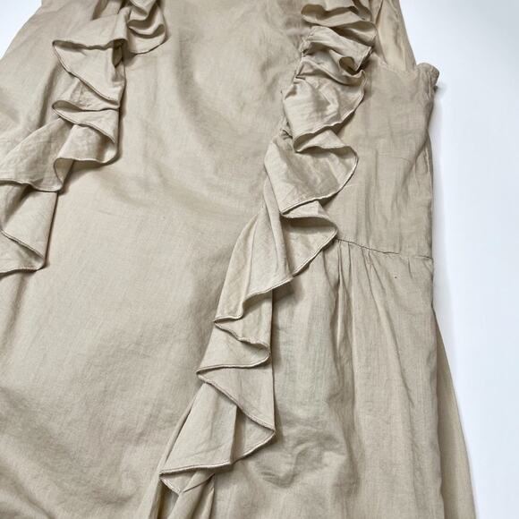 Hache Italy Sleeveless Tan Cotton Mini Ruffle Sheath Dress Large - Picture 6 of 11